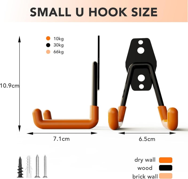 Wallavant Skateboard Hooks 2-Pack Small Utility Heavy Duty Holder Garage Storage Wall Mount for Stroller Tennis Garden Tool Household Warehouse Shed - Image 2